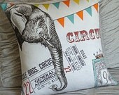 Cotton and Burlap Pillow Cover...Vintage Circus Elephant