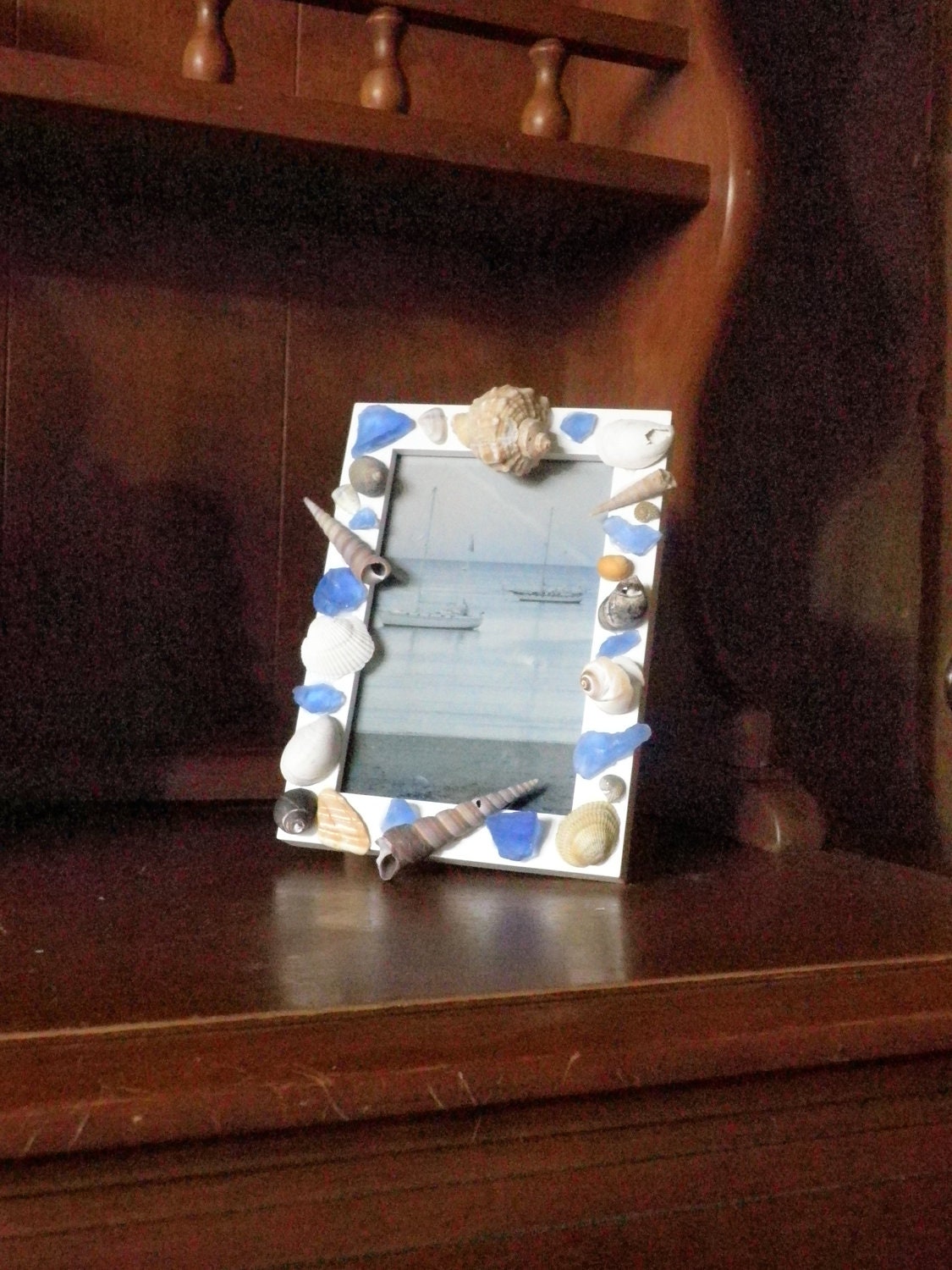 Photo frame seashell and sea glass coastal home decorated nautical beach decor, for beach house