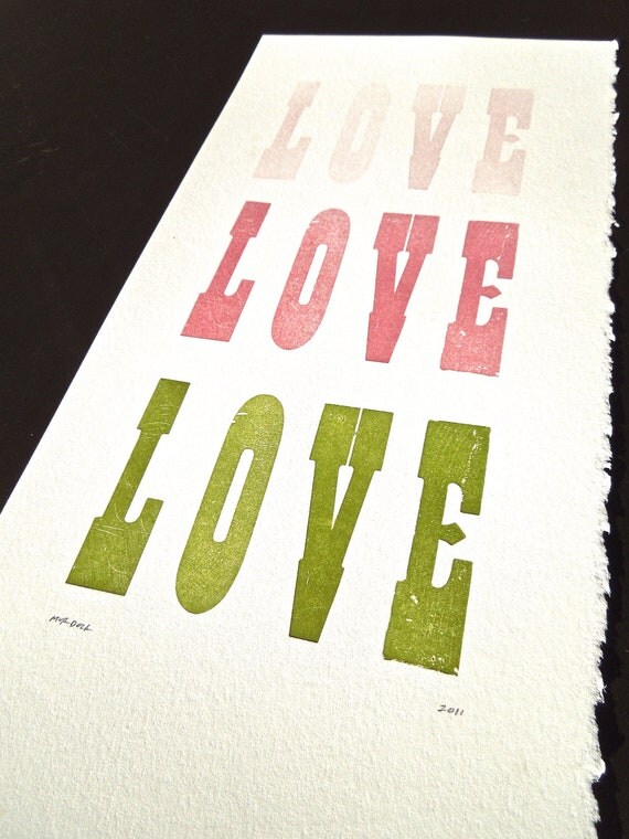 Love Love Love, Letterpress mini poster (pink)