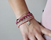 Pink Opal Bracelet with Flower Pendant