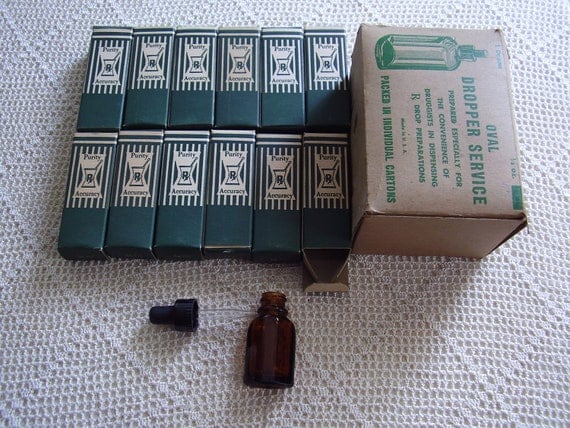 Vintage Bottles Brown Oval Dropper 12 Pc