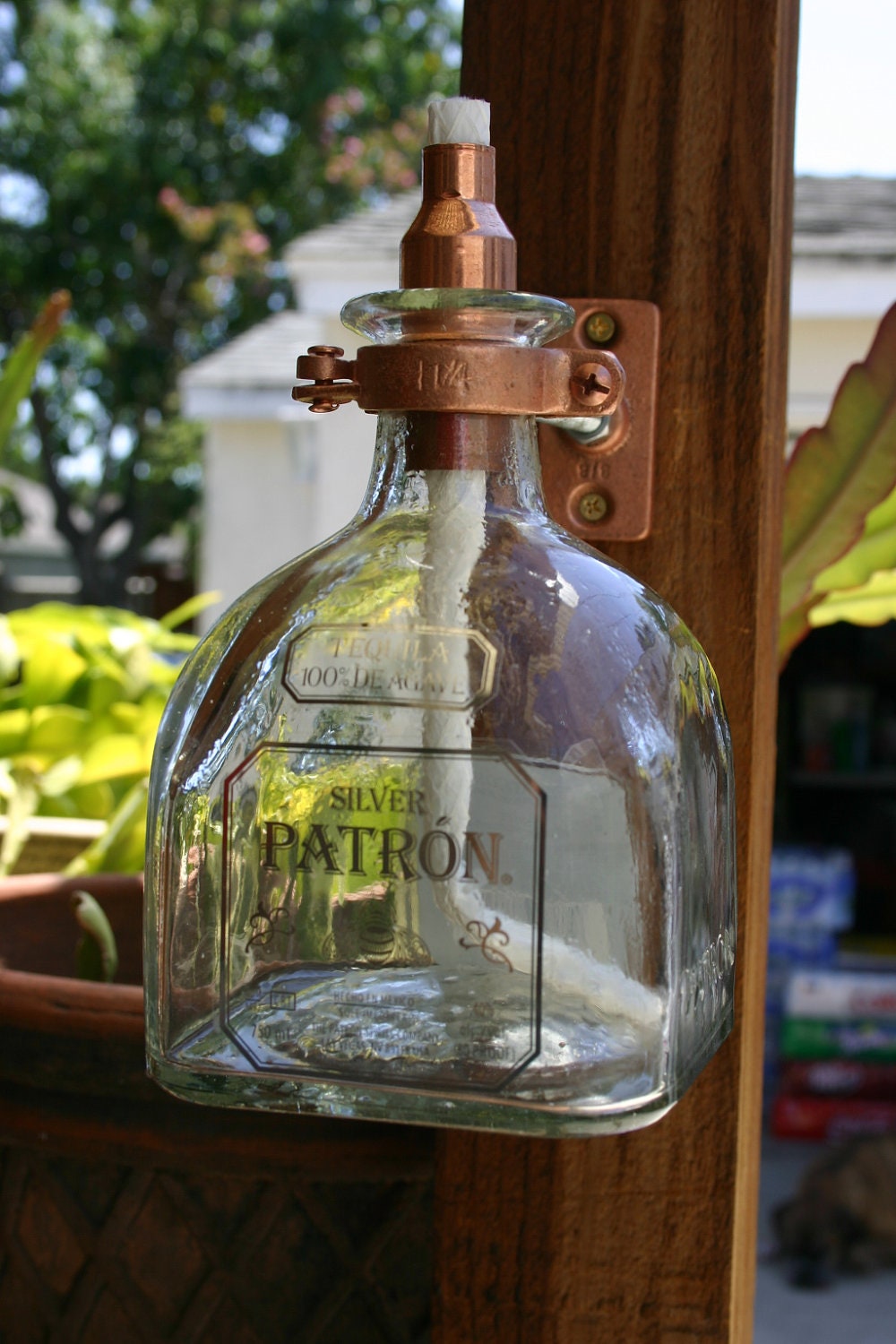 Patron Tequila Tiki Torch / Oil Lamp including bottle and Hardware.