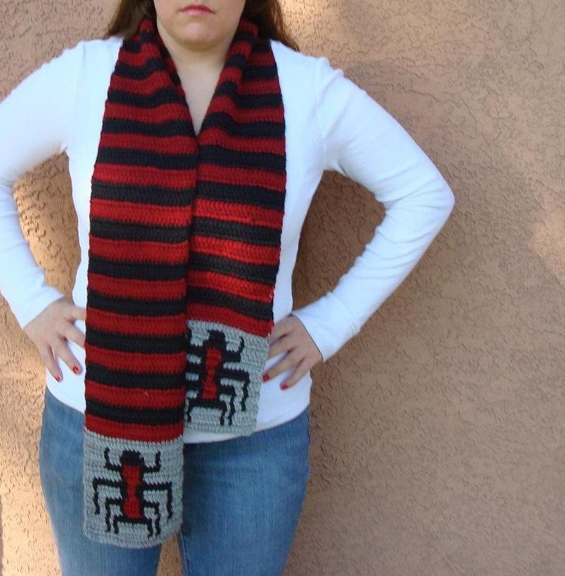 Spider Scarf for Men or Women - Red and Black Stripe Scarf, Striped Scarf - Ready To Ship