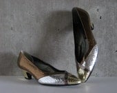 VINTAGE VAN ELi metallic pumps size 8.5M gold silver bronze snakeskin excellent condition