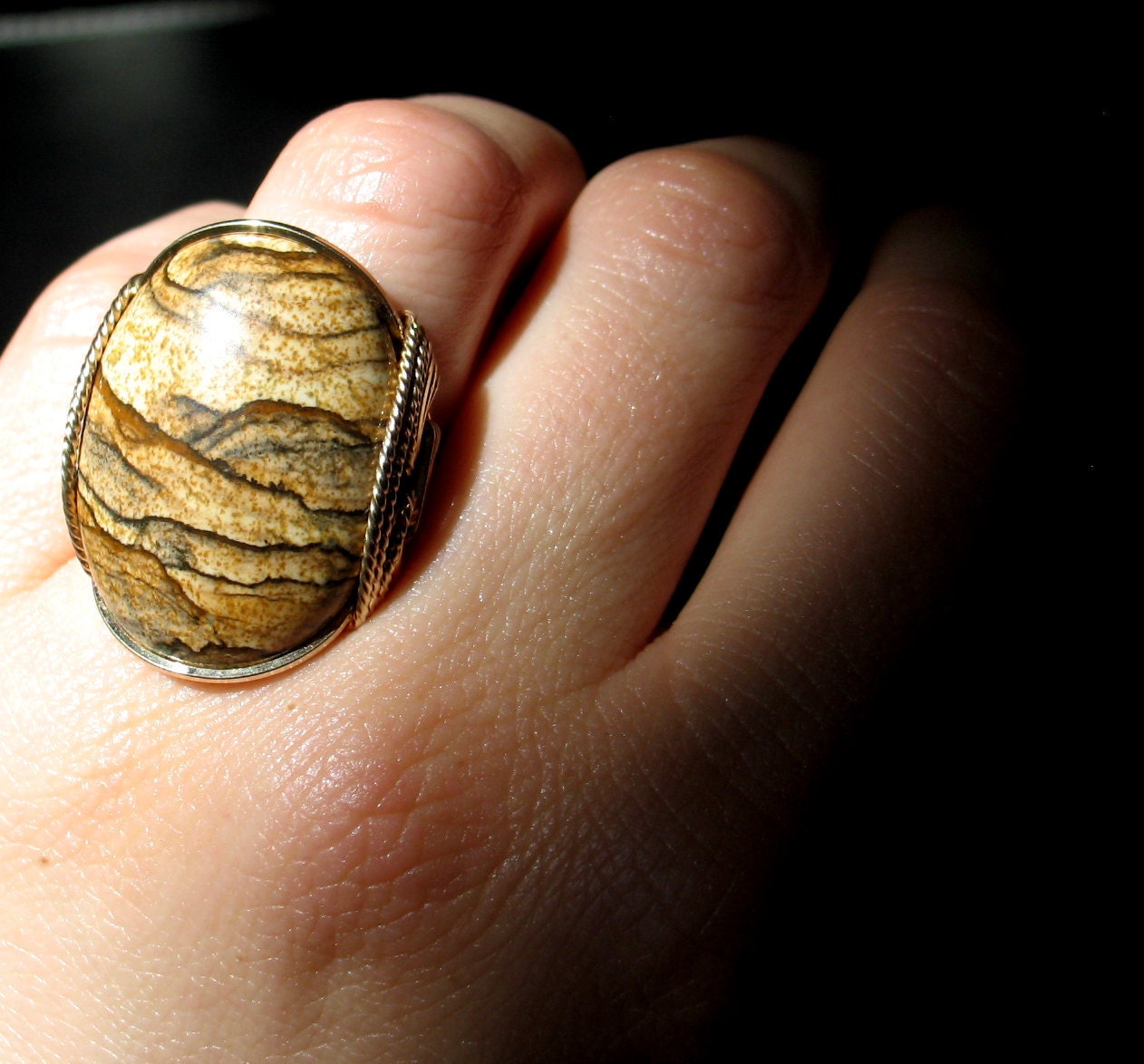 Picture Jasper Ring, Natural & Unique Landscape Stone, 14K Gold Fill, Custom Sized, Summer Jewelry, Summer Fashion, Wire Wrapped Jewelry