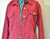 Vintage Jean JACKET - Red Wine Hand Dyed Upcycled Karen Kane Denim Jacket - Womens Size Large (12)  (40 chest)