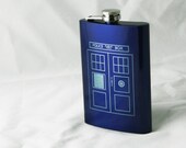 Tardis Flask inspired by Doctor Who 8 oz. Blue Stainless Steel Laser Engraved Flask