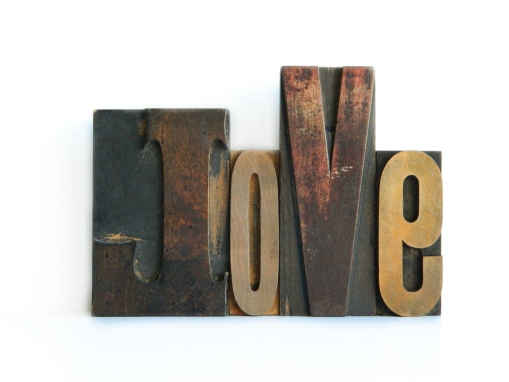 Vintage Letterpress Type Big LOVE Printers Blocks