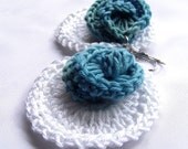 Hand crocheted Ice Rose Earrings Big Crocheted Round