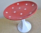 Cupcake Stand/Jewelry Dish/Soap Dish-Red Polka Dot-As Featured in BRIDES Magazine
