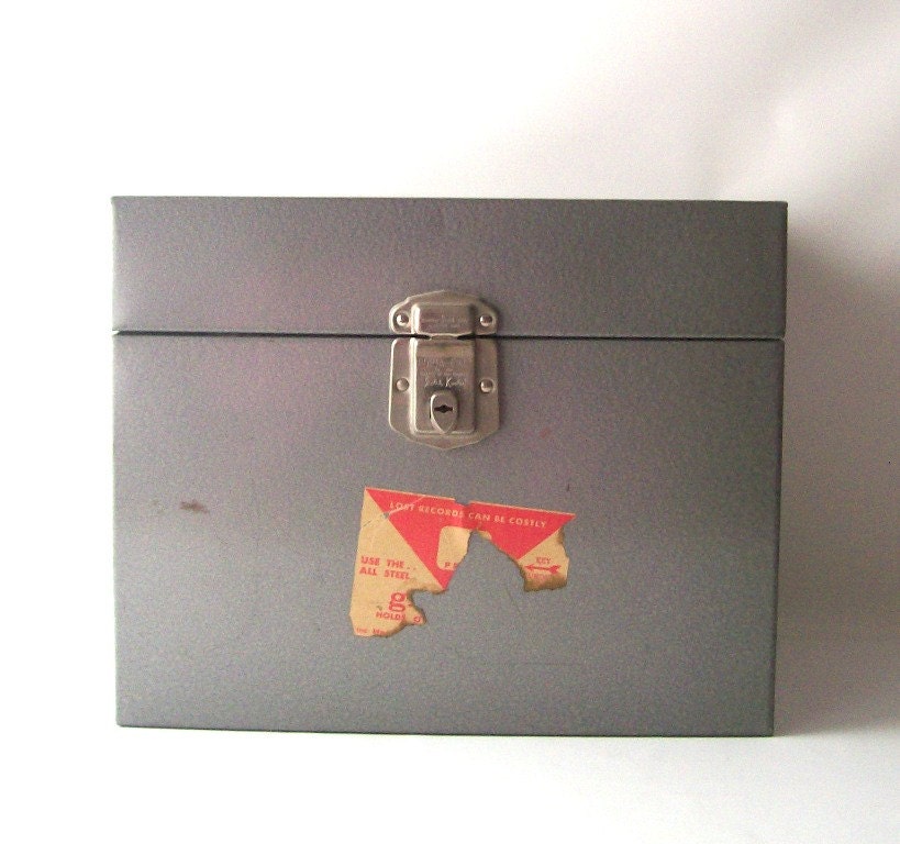 vintage file box metal storage documents carrying office retro home decor organizer organize industrial container metallic gray silver