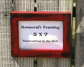 5X7 Picture Frame Distressed Red Black Frame Country Primitive Wooden