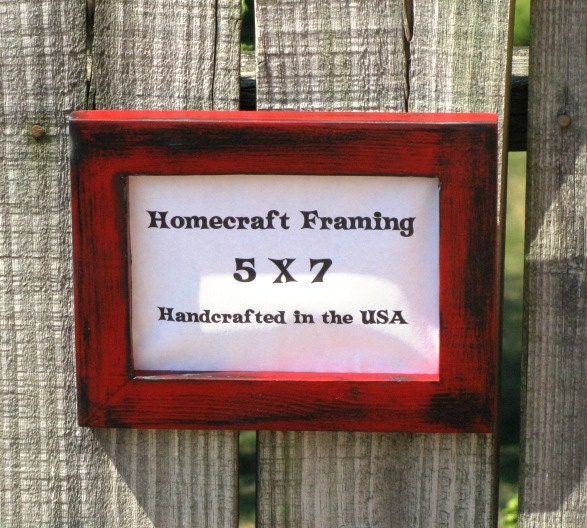 5X7 Picture Frame Distressed Red Black Frame by homecraftframing