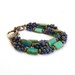 Turquoise Bead Bracelet, Multistrand, Picasso Beads, Indigo Blue Seed Beads, Aqua, Boho Bracelet, Chunky Bronze Clasp, Handmade