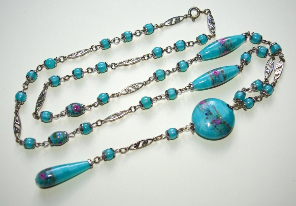 1920s Venetian Murano glass pendant necklace