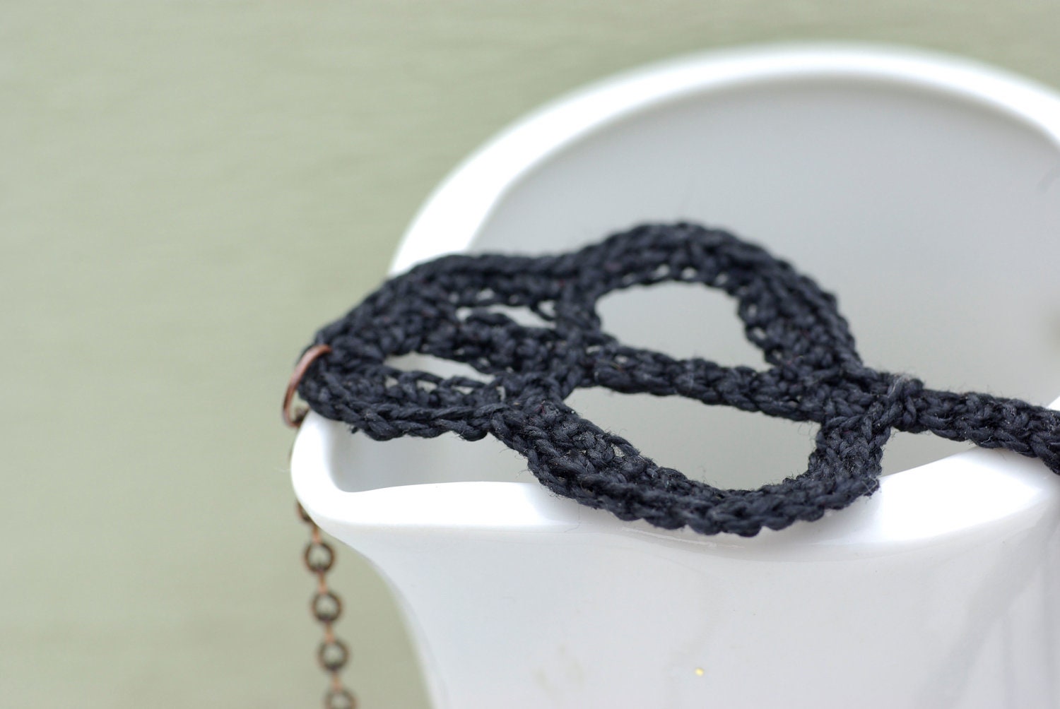 Crochet Necklace, Long Chain Necklace, Black Necklace, Antique Copper Necklace, Vintage Style Necklace, Women Fashion Necklace