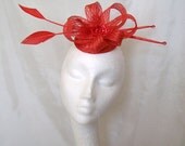 Burnt Orange Sinamay Loop Arrow Feather & Crystal Pearl Wedding Fascinator Mini Hat - Custom Made to Order