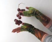 Felted  Mittens  fingerless gloves-  Green ginger gift under 50