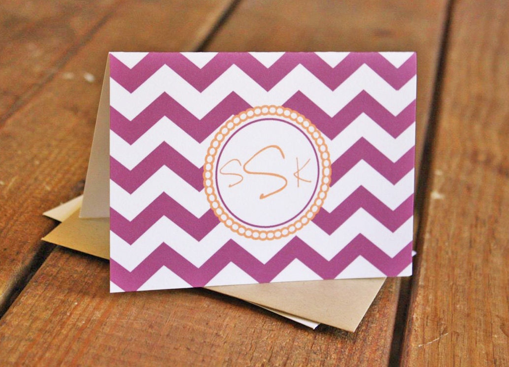 Chevron Monogrammed Stationery - Stationary Set of 12
