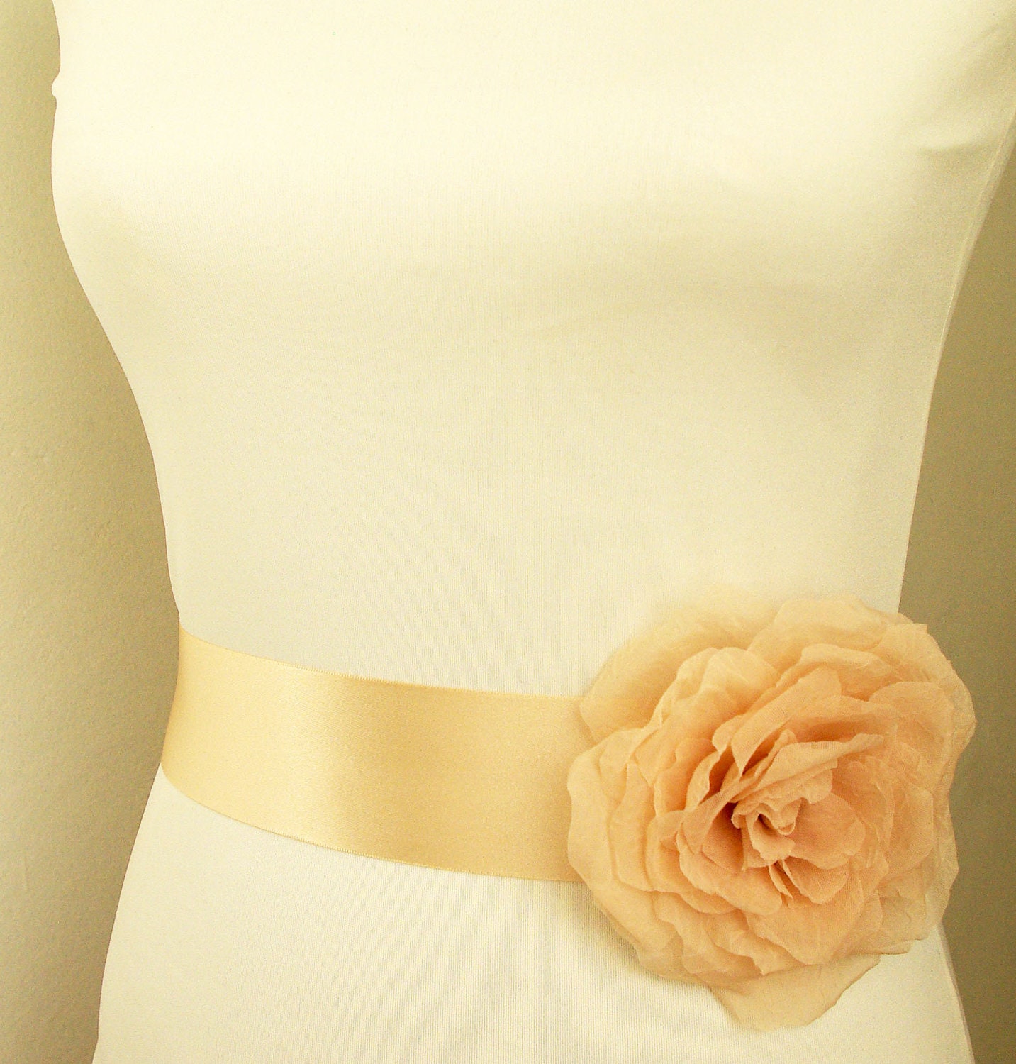 Wedding Sash. Pastel Champagne Beige rose flower sash belt by Nia Person, Champagne Wedding Belt