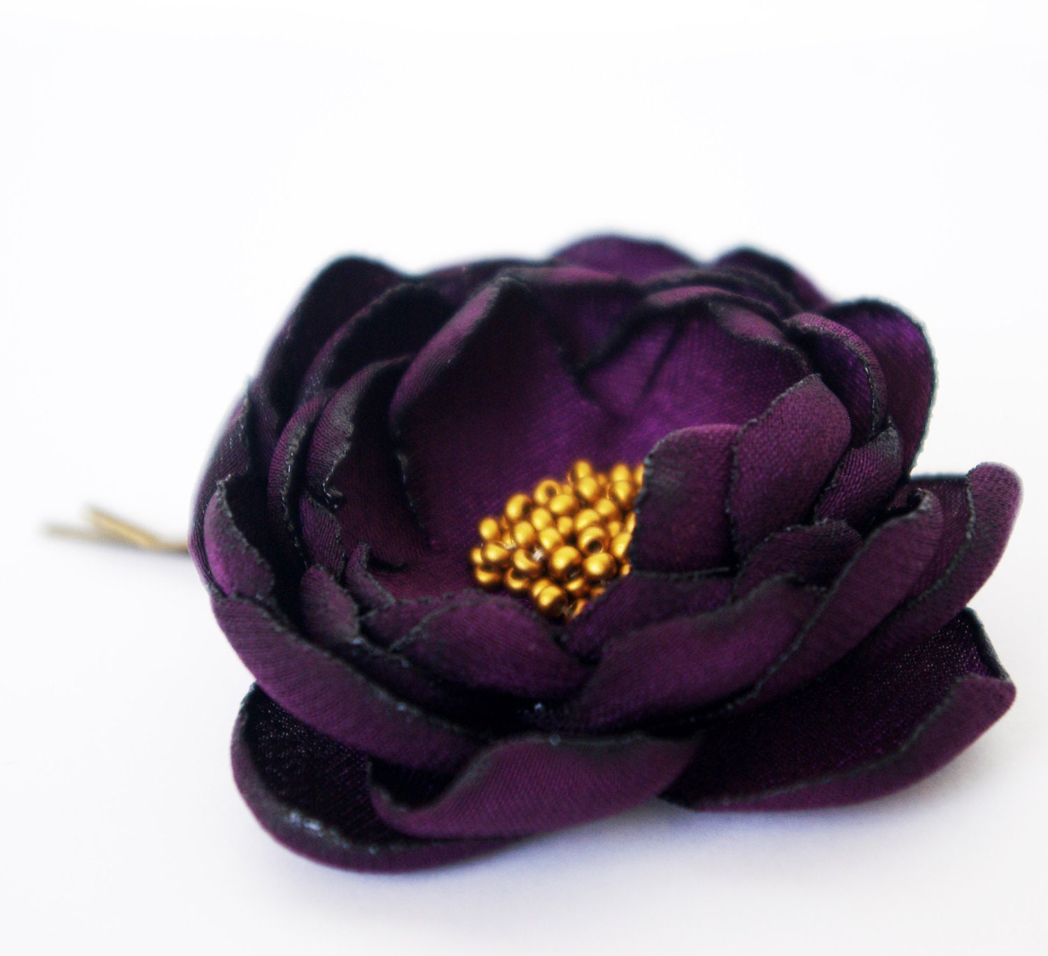 Purple Hair Flower, Eggplant Purple Hair Flower, Bridal Blossom Purple and Gold - Plum Hair Pin