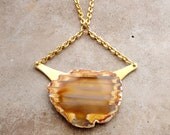 30% OFF COUPON SALE - Center of the Earth  - Agate Slice Pendant & Brass with Vintage Chain