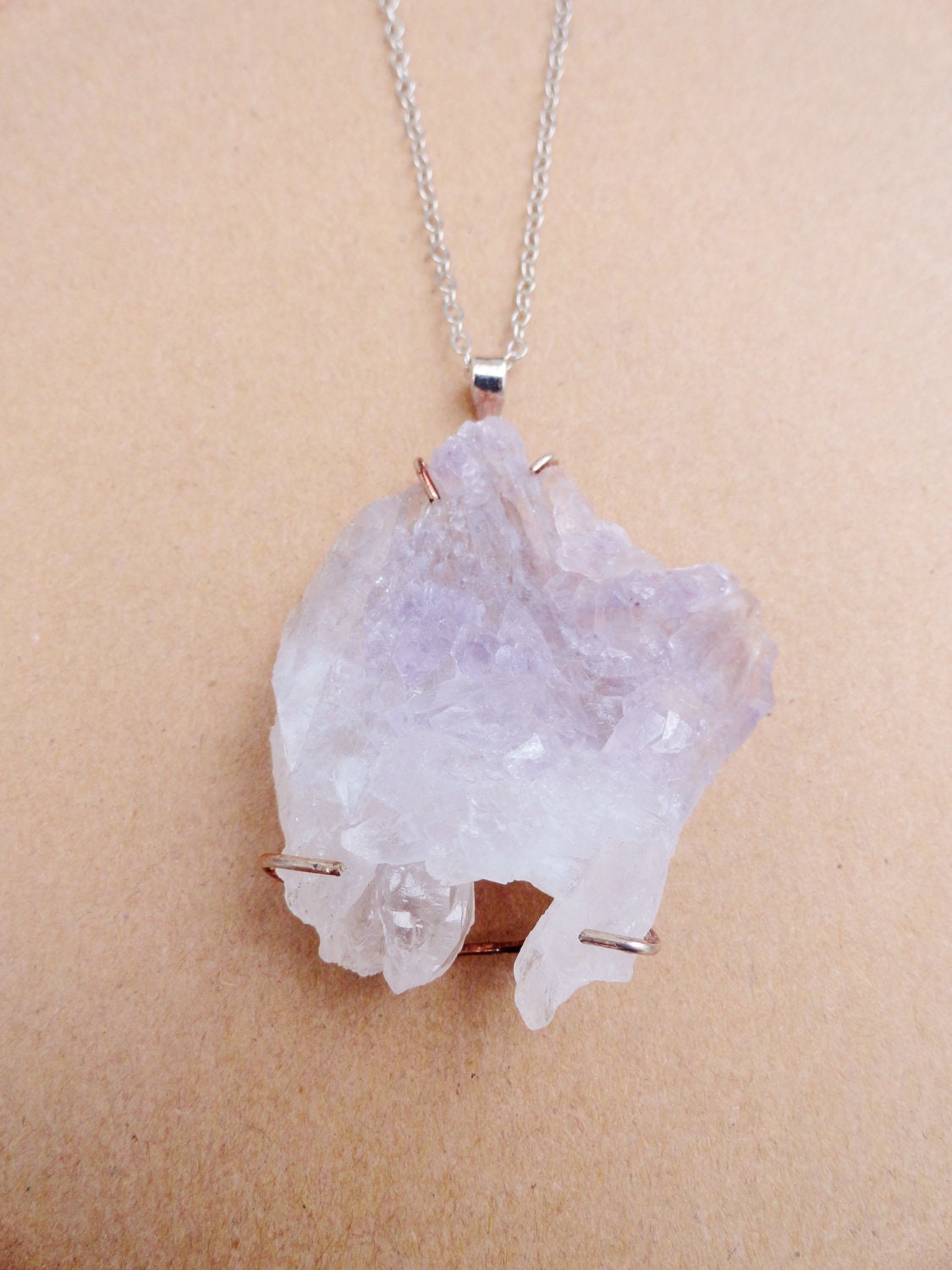 Pale Raw Amethyst Pendant in Sterling Setting