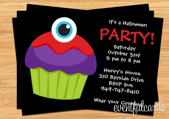 Cupcake with Goofy Eyeball Halloween Party Invitation - Printable Il_570xn