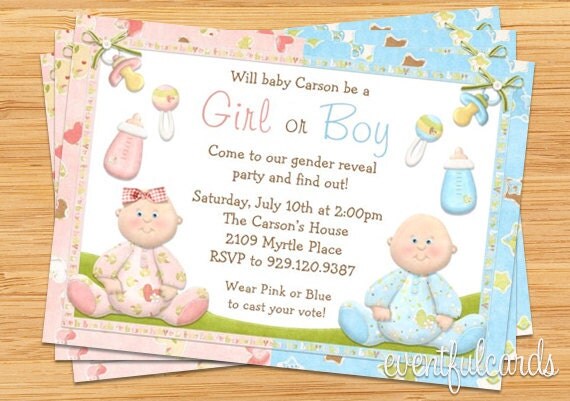 Baby Gender Reveal Shower Invitation Pink and Blue Il_570xn