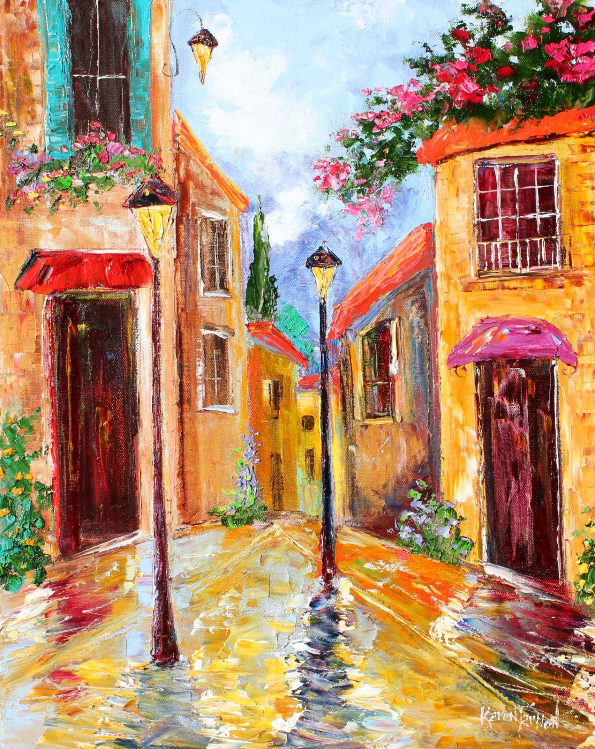 Original painting ITALY Village Landscape palette knife Oil on canvas modern fine art impressionism fine art by Karen Tarlton