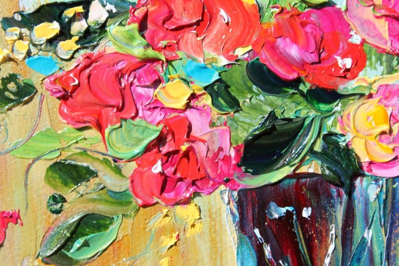 Original oil FLOWERS PALETTE KNiFE painting impressionism impasto fine art by Karen Tarlton