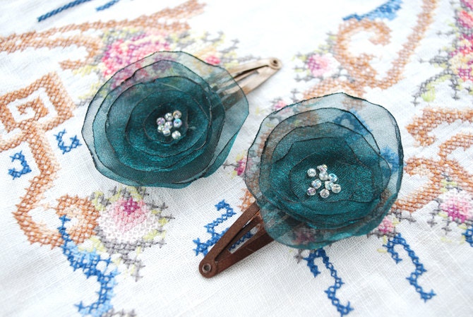 Organza Flower Clips