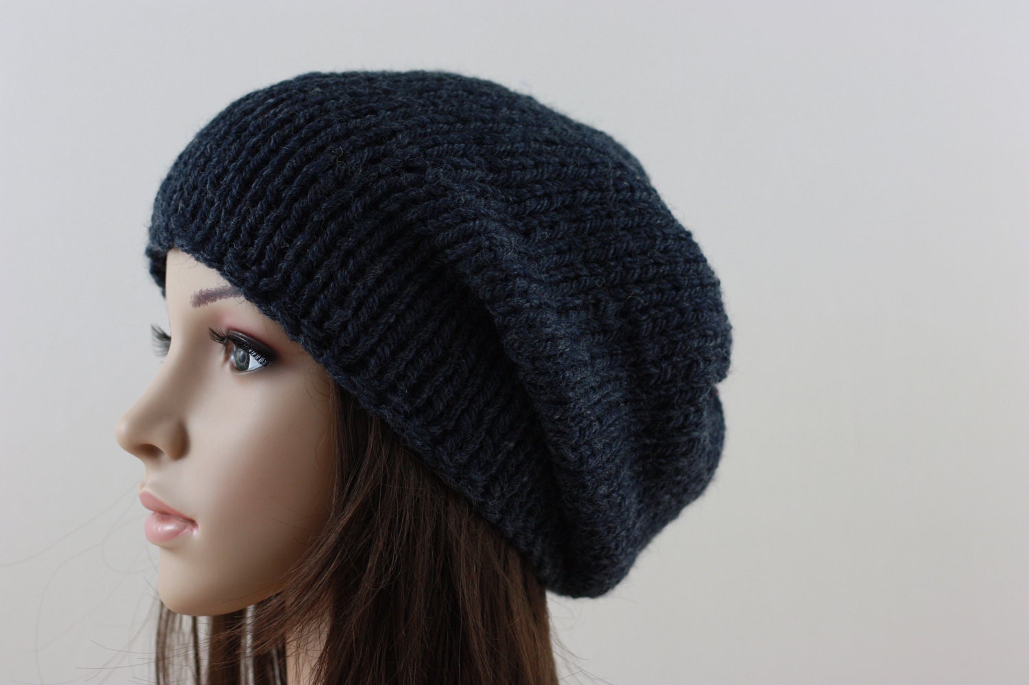 Slouchy Hat  Womens Hat Slouchy Beanie Hand Knit Hat Lightweight Chunky Hat Anthracite