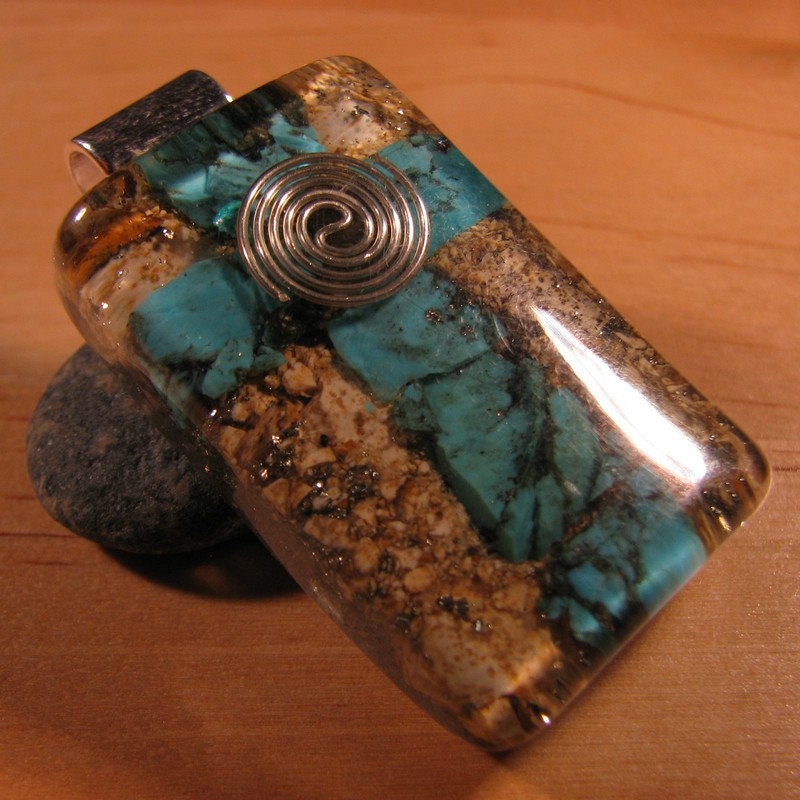 Turquoise and Picture Jasper Orgone Pendant