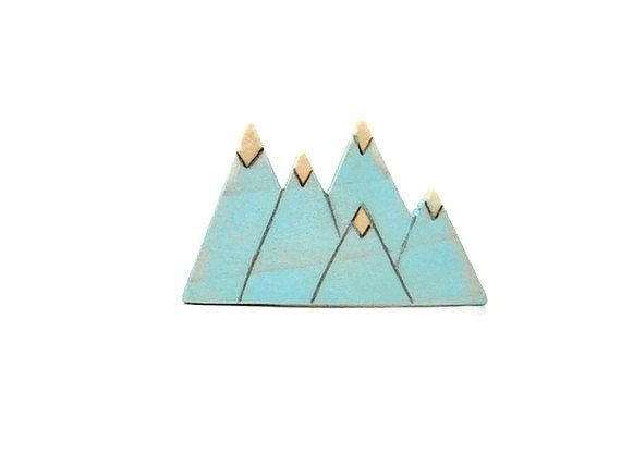 mountains brooch light blue wooden triangles