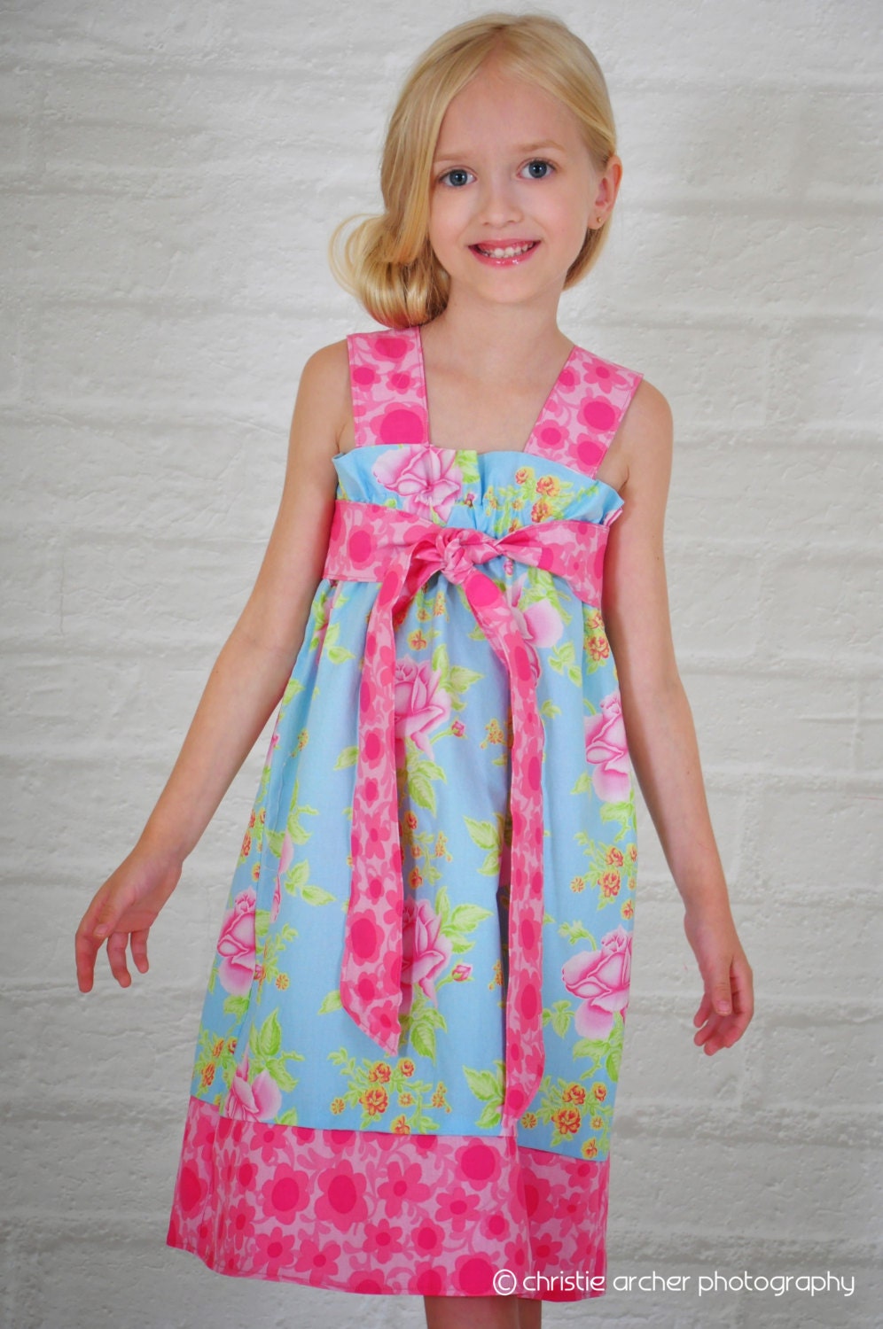 Griffin's Garden Party Dress, EASY SEWING PATTERN, 6m-8, and doll