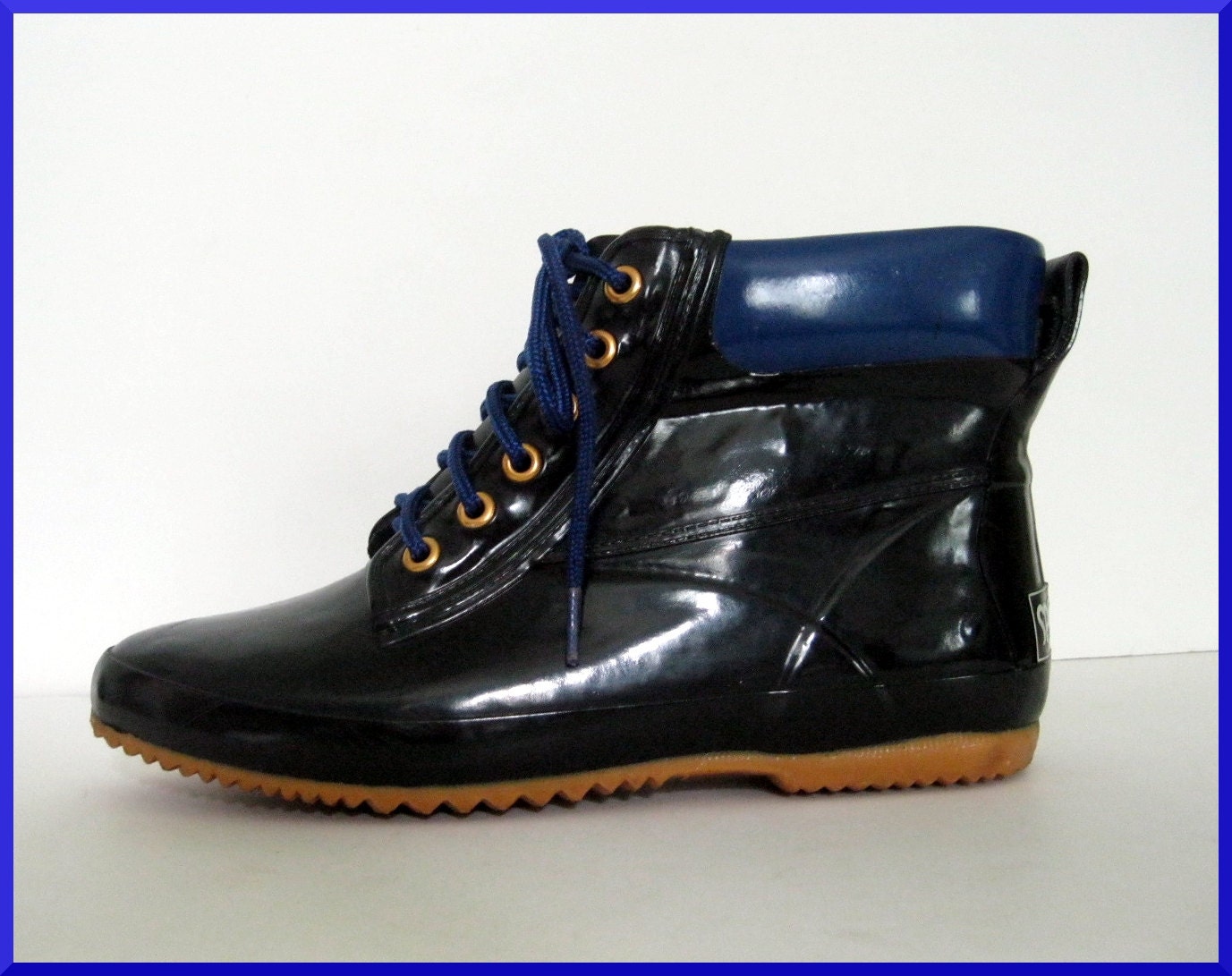 Vintage Royal Blue and Black Rubber Rain / Snow Boots Sz. 8 / 38.5 by Sporto