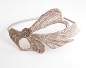 Lace Bow Headband - Gidget in Champagne Gold - Metallic Shiny Bridal Hair Piece - Bridesmaid Fascinator For Her