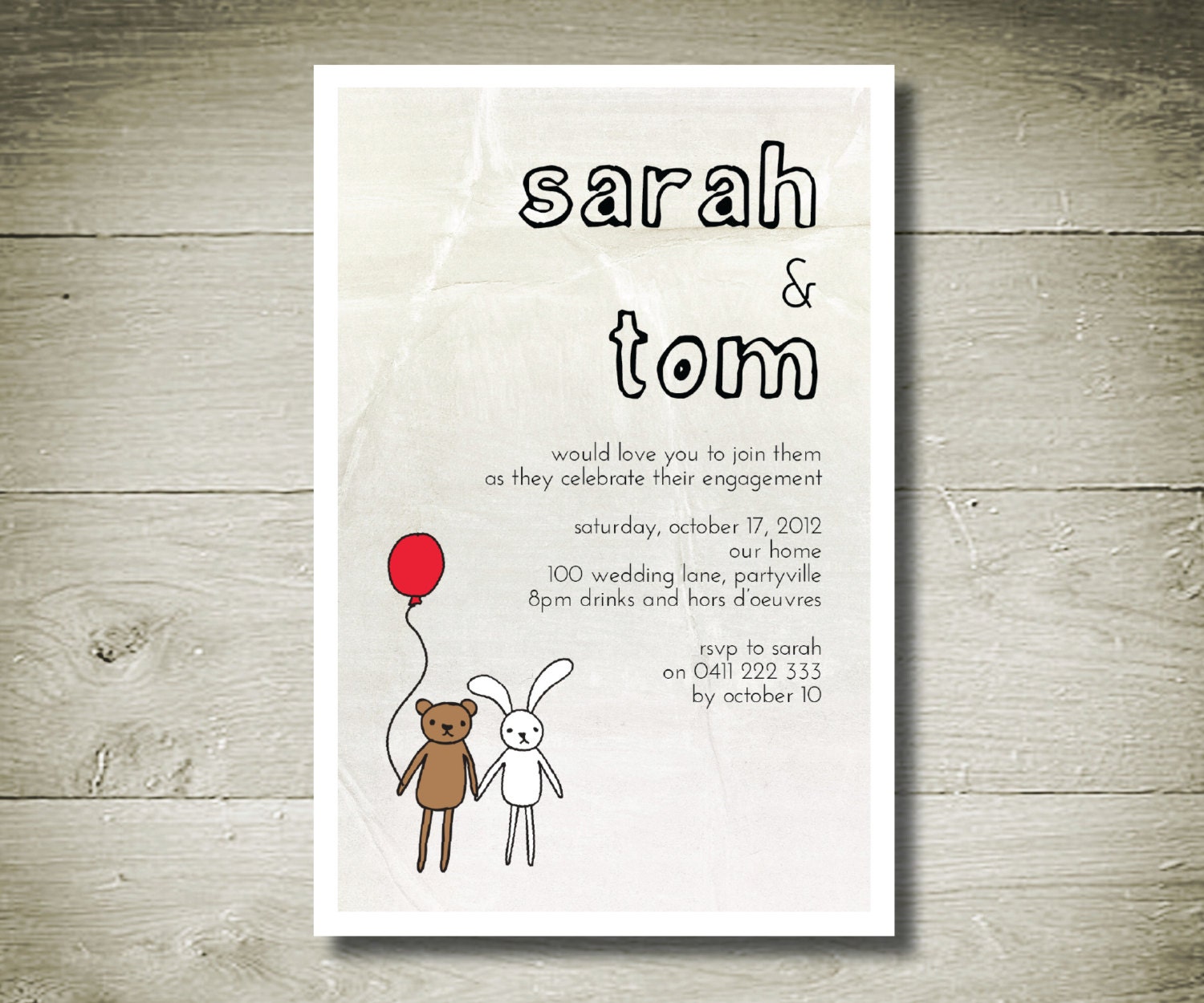 BEAR, BUNNY & BALLOON -  Custom Personalised Printable Invitation