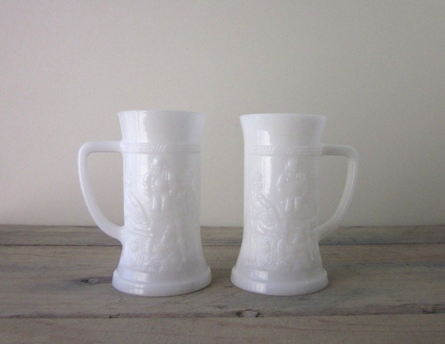 Pair of Milk Glass Steins