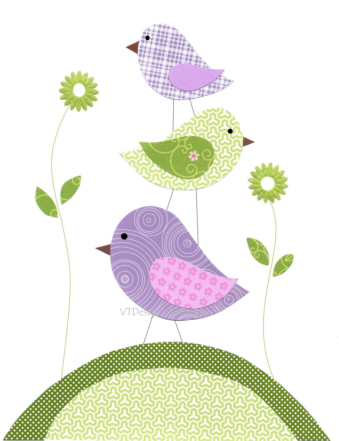 Girl Nursery Art Decor, Kids Wall Art, Nursery Art, Purple, Green, Birds, One For You and One For Me, 8x10 Print