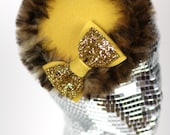 Fake Fur Winter Wedding Hat with Glitter Bow, Various Colours