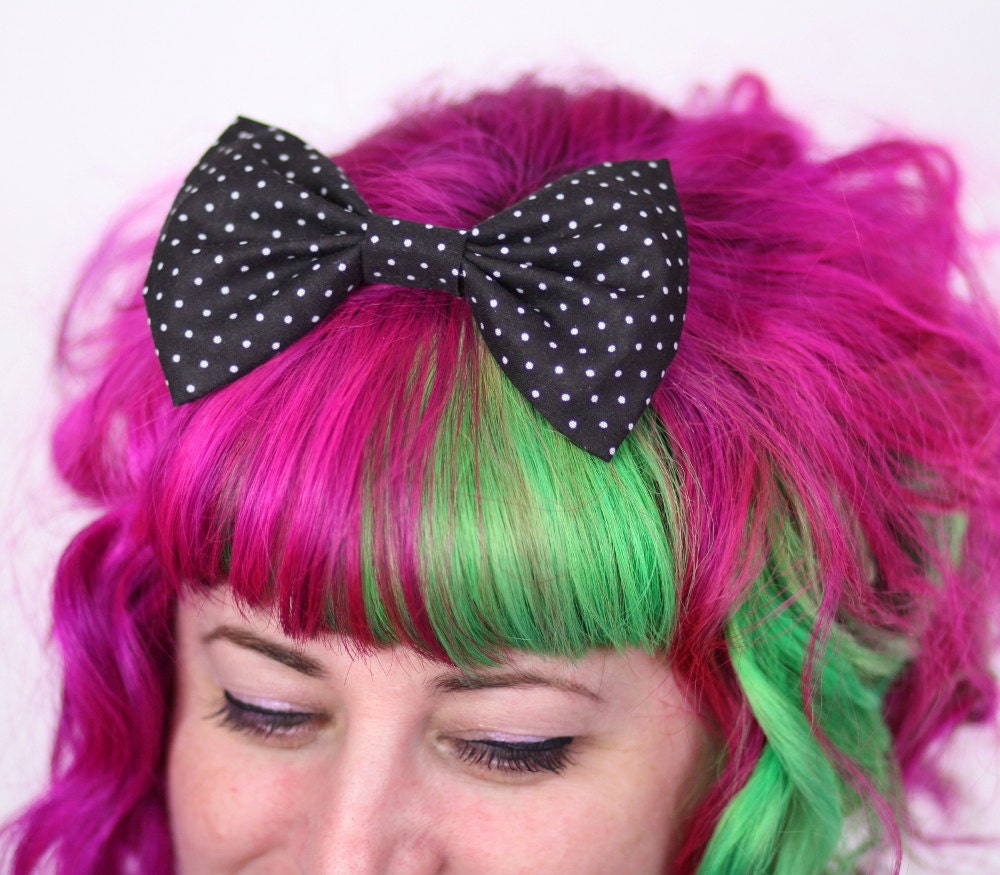 Black and White Micro Spot Hair Bow Clip