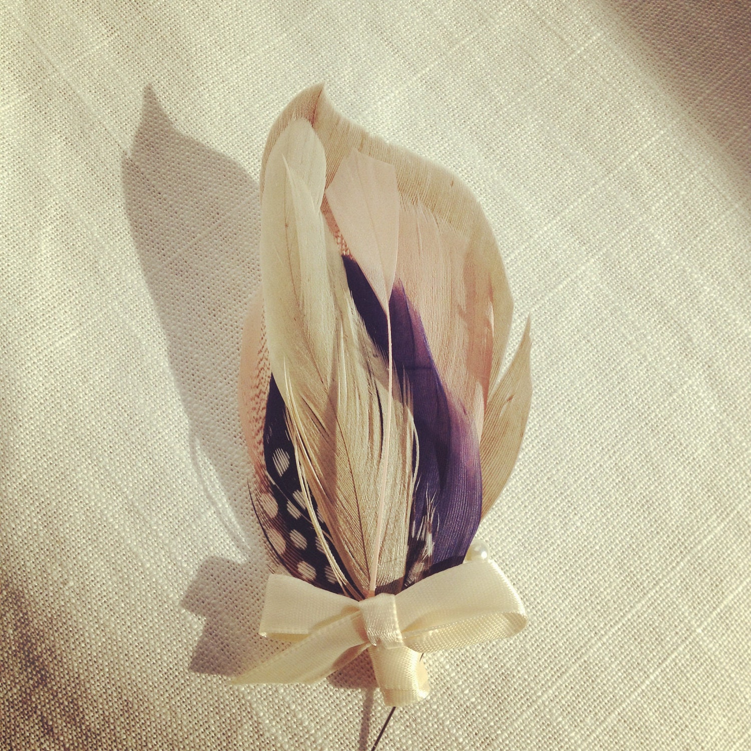 POWELL Boutonniere / Corsage in Greige, Navy, Champagne and Blush with an Ivory Satin Bow