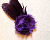Shabby flower feather hair clip for girls, teens, women. Plum, blush, mustard, ivory or baby blue. Weddings, photo prop, hair accessory.