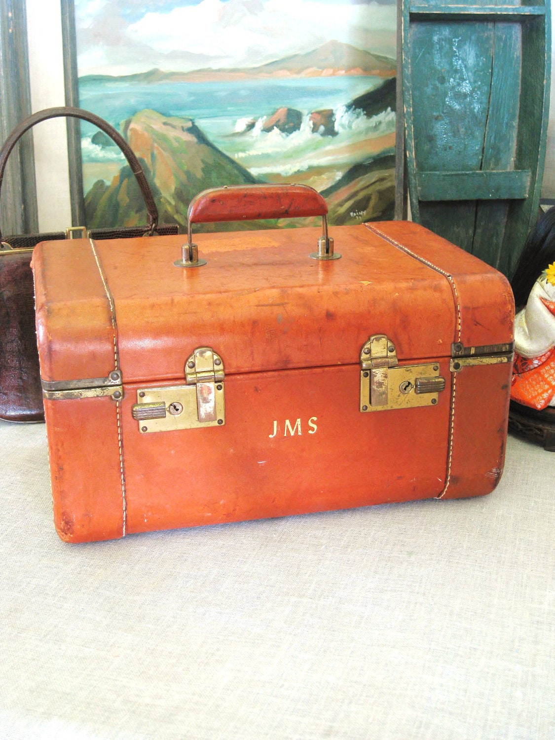 Antique Leather Train Case Cottage Life by wilshepherd on Etsy