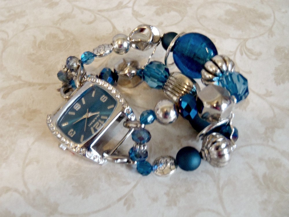 SET - Dusky Blue Interchangeable Watch Face AND Beaded Watch Band SET