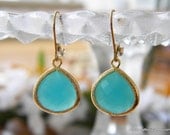 Heaven's tears - aqua blue drop cubic zirconia and gold filled earrings