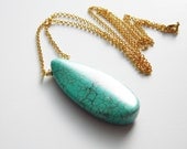 Turquoise pendant and gold chain necklace - long necklace, gift
