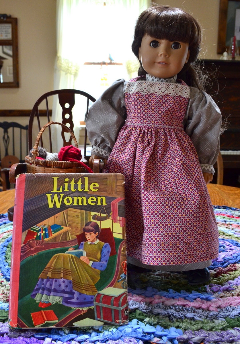Little Women Dress with Apron and Vintage Book -Ready to Ship